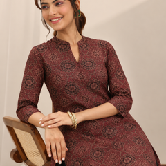 Red Printed Cotton Short Kurti for Office Wear