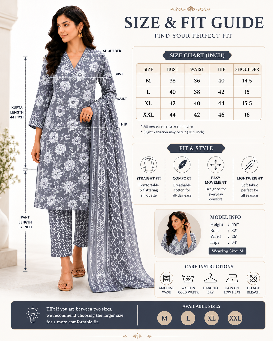 Women's Pure Cotton Printed Kurta Pant Dupatta Set | V-Neck | 3-Piece Ethnic Suit Set