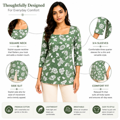 Floral-Print Kurti for Office Wear with Square Neck - view 4