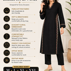 Black Embroidered Cotton Kurta Pant Set for Festive Wear - view 3