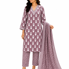 Purple Embroidered Cotton Kurta Pant Dupatta Set for Festive Wear - view 2