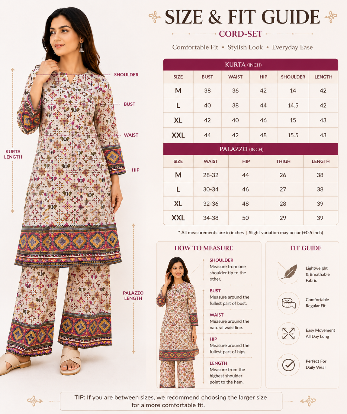 Premium Ethnic Printed Rayon Kurta Palazzo Co-Ord Set for Women