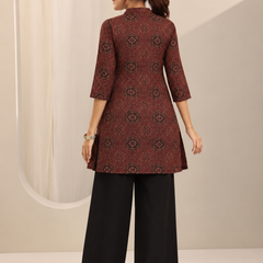 Red Printed Cotton Short Kurti for Office Wear