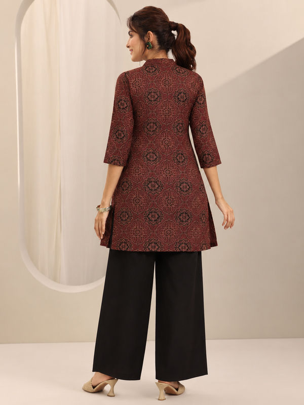 Red Printed Cotton Short Kurti for Office Wear