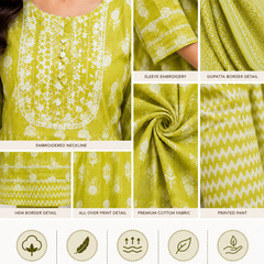 Floral Embroidered Cotton Kurta Pant Dupatta Set for Festive Wear - view 4