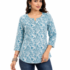 Floral-Print Cotton Short Kurti for Casual Wear - view 3
