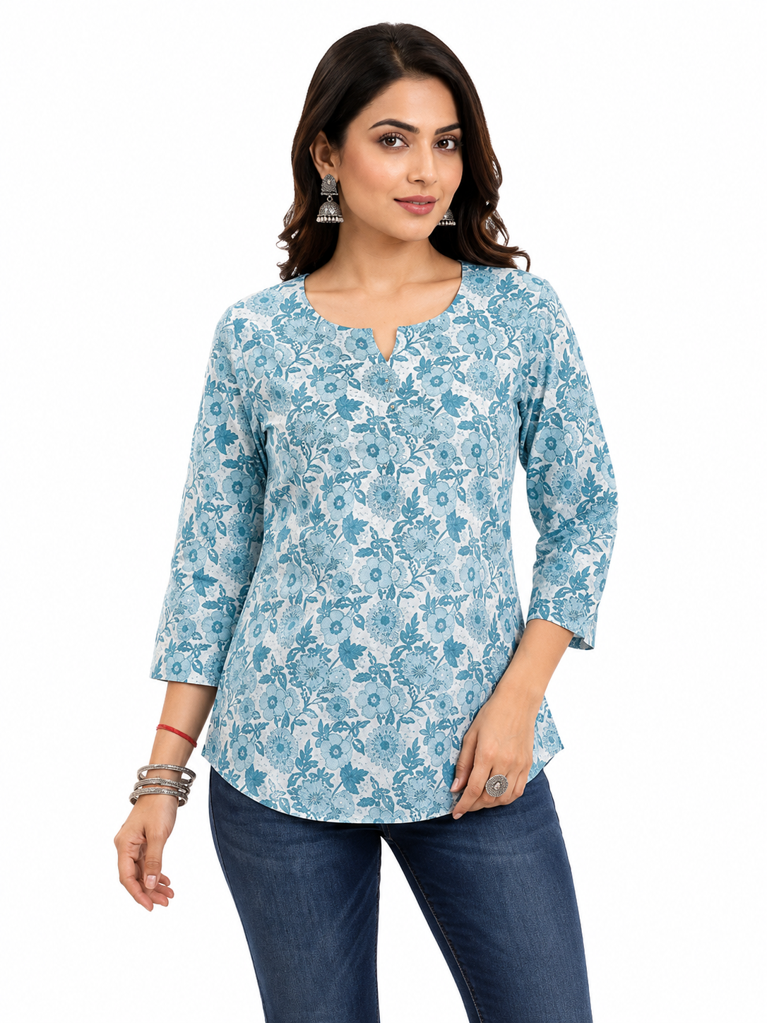Women's Floral Printed Cotton Short Kurti