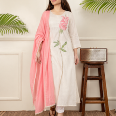 Off-White Kantha Cotton Kurta Set