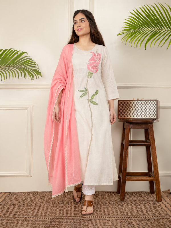 Off-White Kantha Cotton Kurta Set