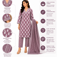 Purple Embroidered Cotton Kurta Pant Dupatta Set for Festive Wear - view 5