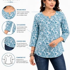 Floral-Print Cotton Short Kurti for Casual Wear - view 5