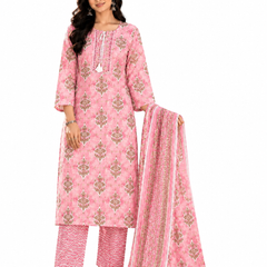 Pink Embroidered Cotton Kurta Pant Dupatta Set for Casual Wear - view 2