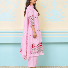Pink Pintuck Anarkali Suit Set with Floral Embroidered Dupatta