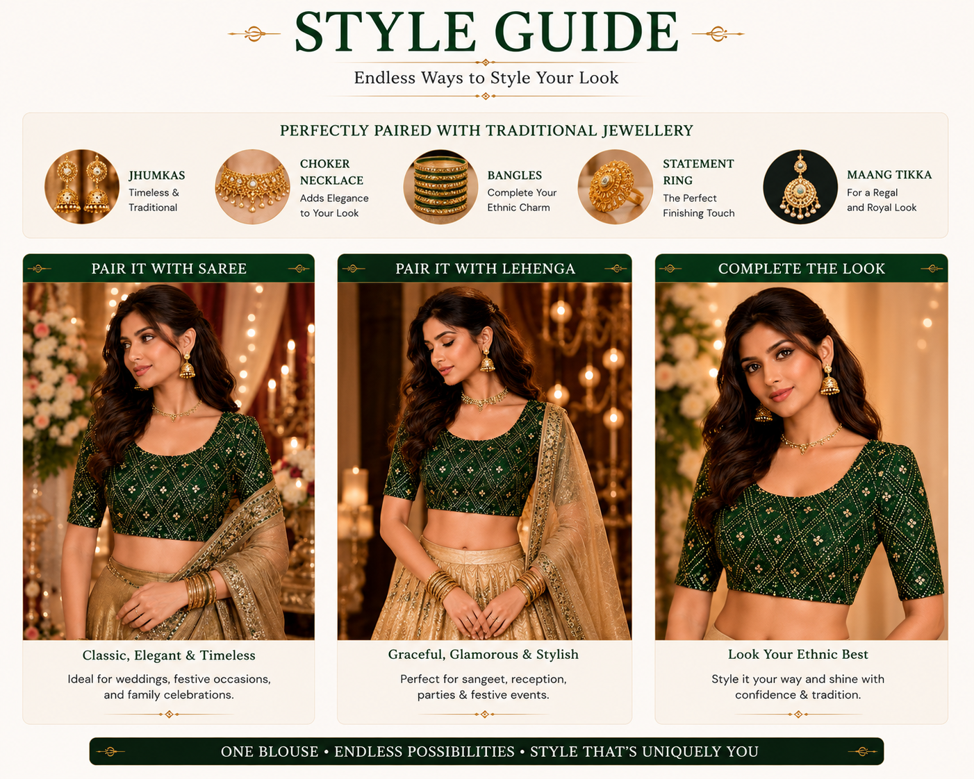 Dark Green Embroidered Readymade Blouse