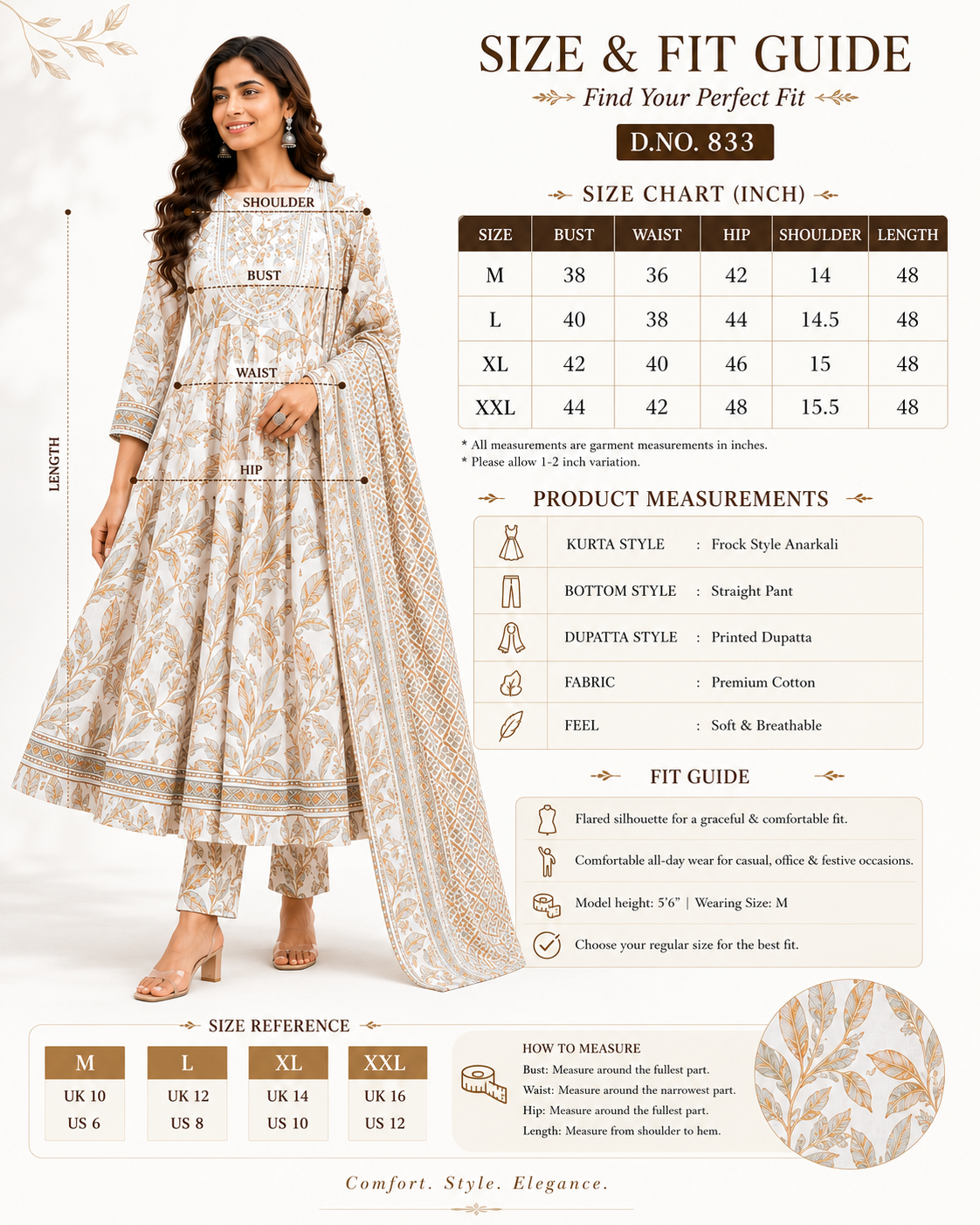 Women's Cotton Printed Anarkali Kurta Pant Dupatta Set | Flared Ethnic Suit | 3-Piece Set