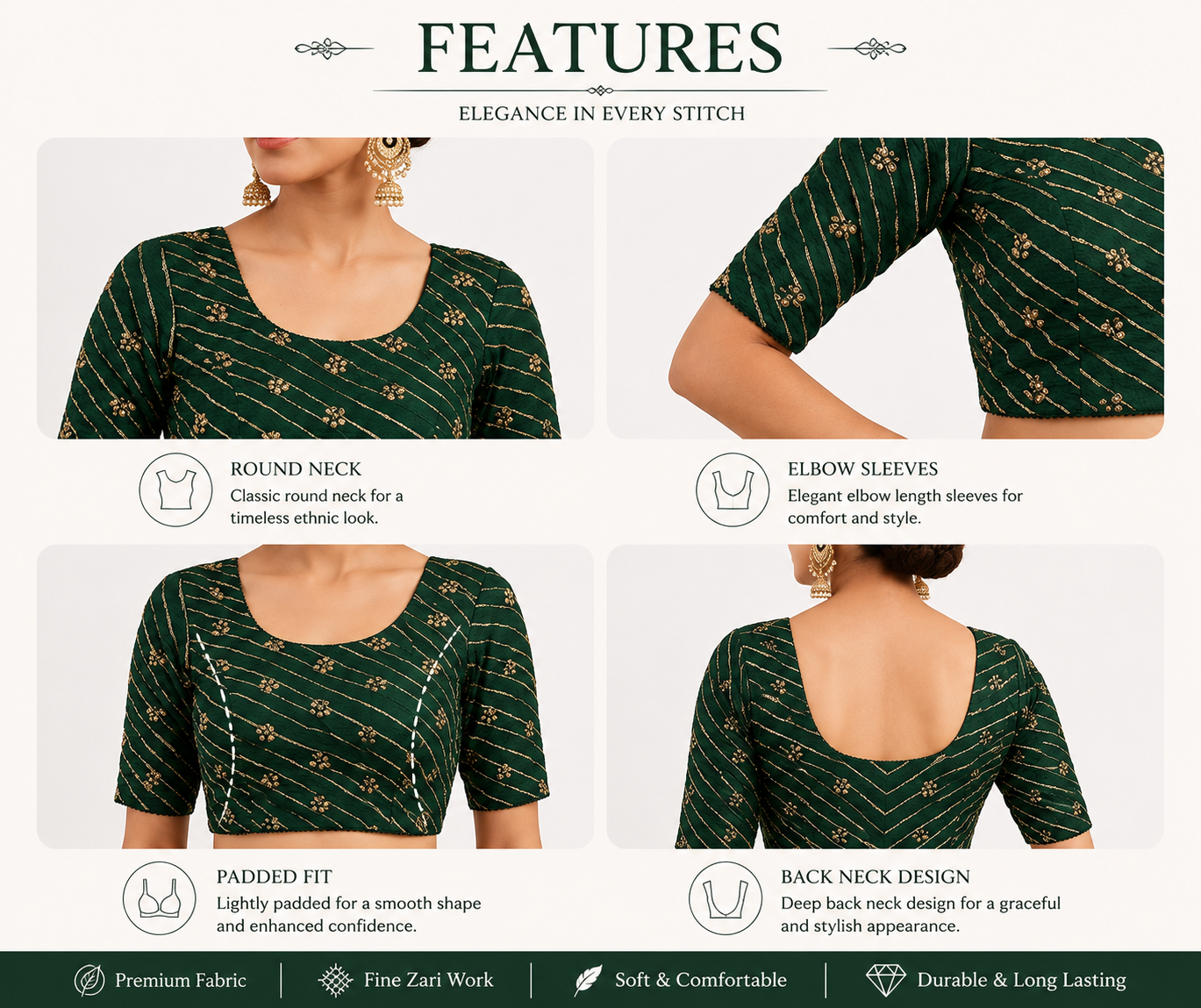 Green Printed Cotton Blend Readymade Blouse