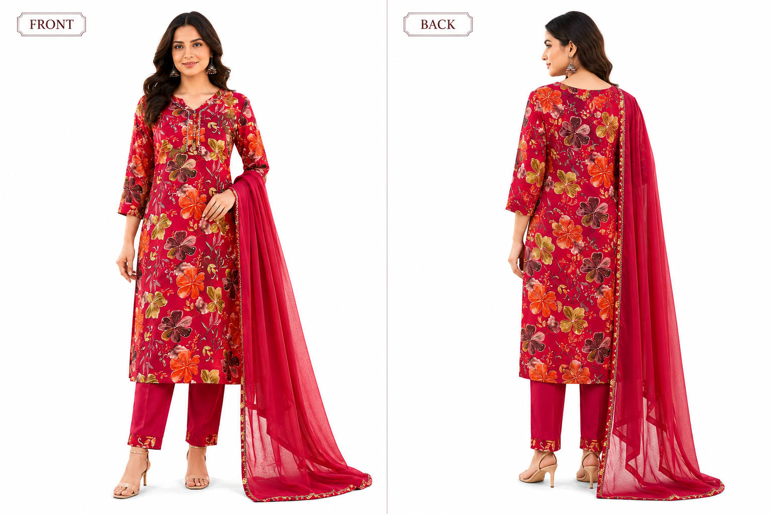 Women’s Floral Printed Kurta Pant Dupatta Set