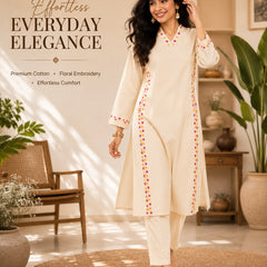Floral Embroidered Cotton Kurta Pant Set for Festive Wear