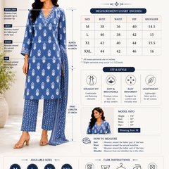Blue Embroidered Cotton Kurta Pant Dupatta Set for Festive Wear - view 6