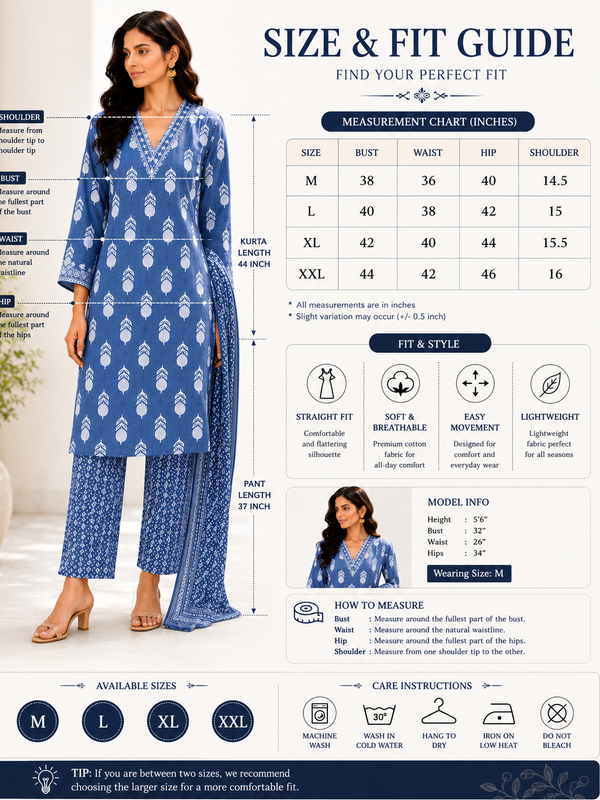 Blue Embroidered Cotton Kurta Pant Dupatta Set for Festive Wear - view 6