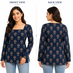 Navy Printed Tunic Top for Office Wear - view 5