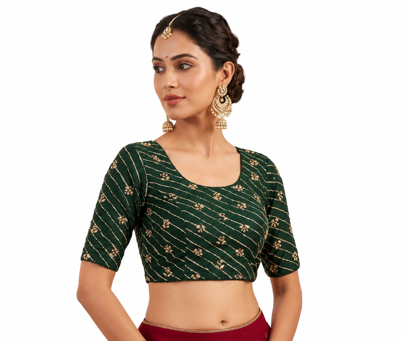 Green Printed Cotton Blend Readymade Blouse