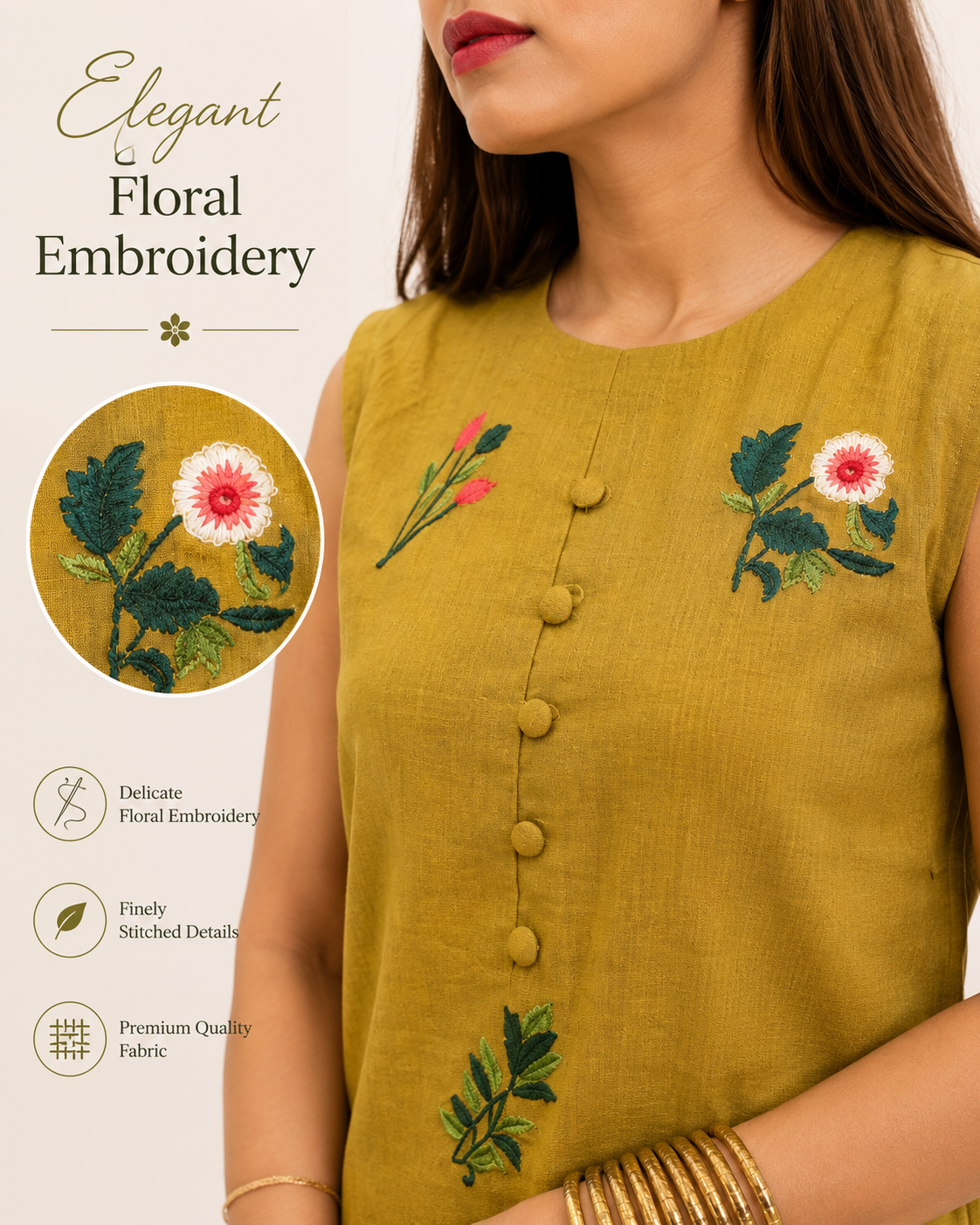 Women's Embroidered Sleeveless Co-Ord Set | Cotton Blend Top & Straight Pants Set