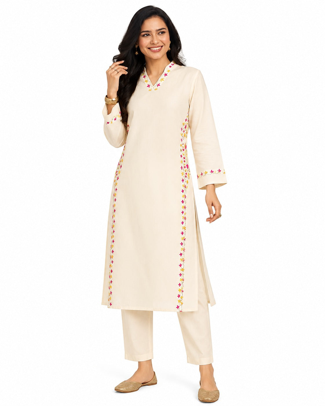 Premium Pure Cotton Embroidered Kurta Pant Set | Straight Fit | Daily & Office Wear