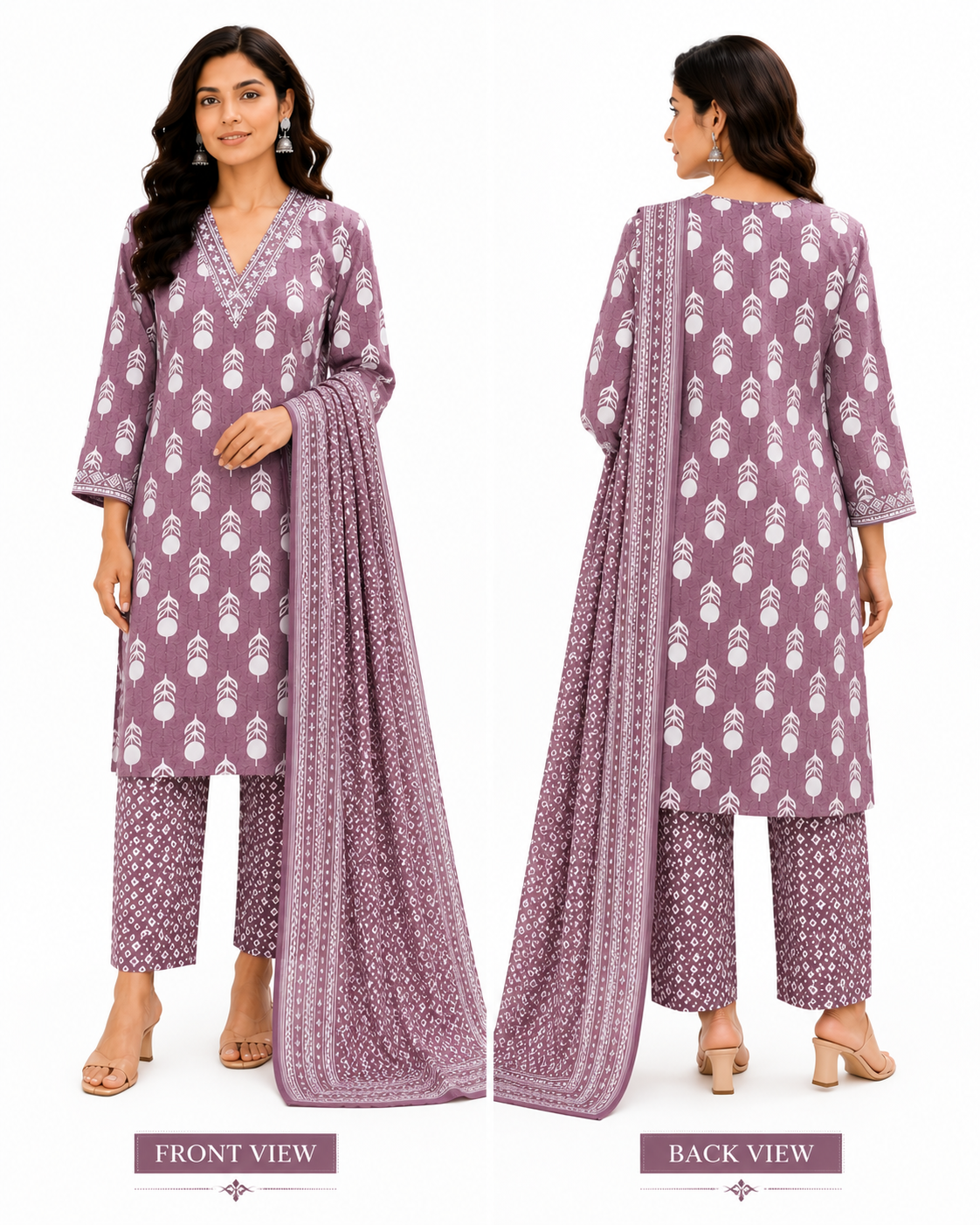 Women’s Cotton Printed Kurta Pant Dupatta Set | Embroidered V-Neck | Ethnic 3-Piece Suit Set