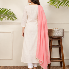 Off-White Kantha Cotton Kurta Set