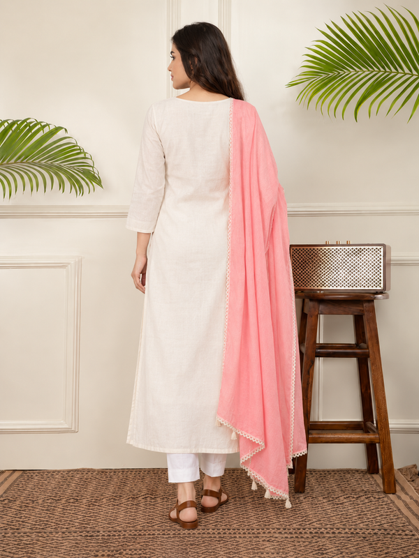 Off-White Kantha Cotton Kurta Set
