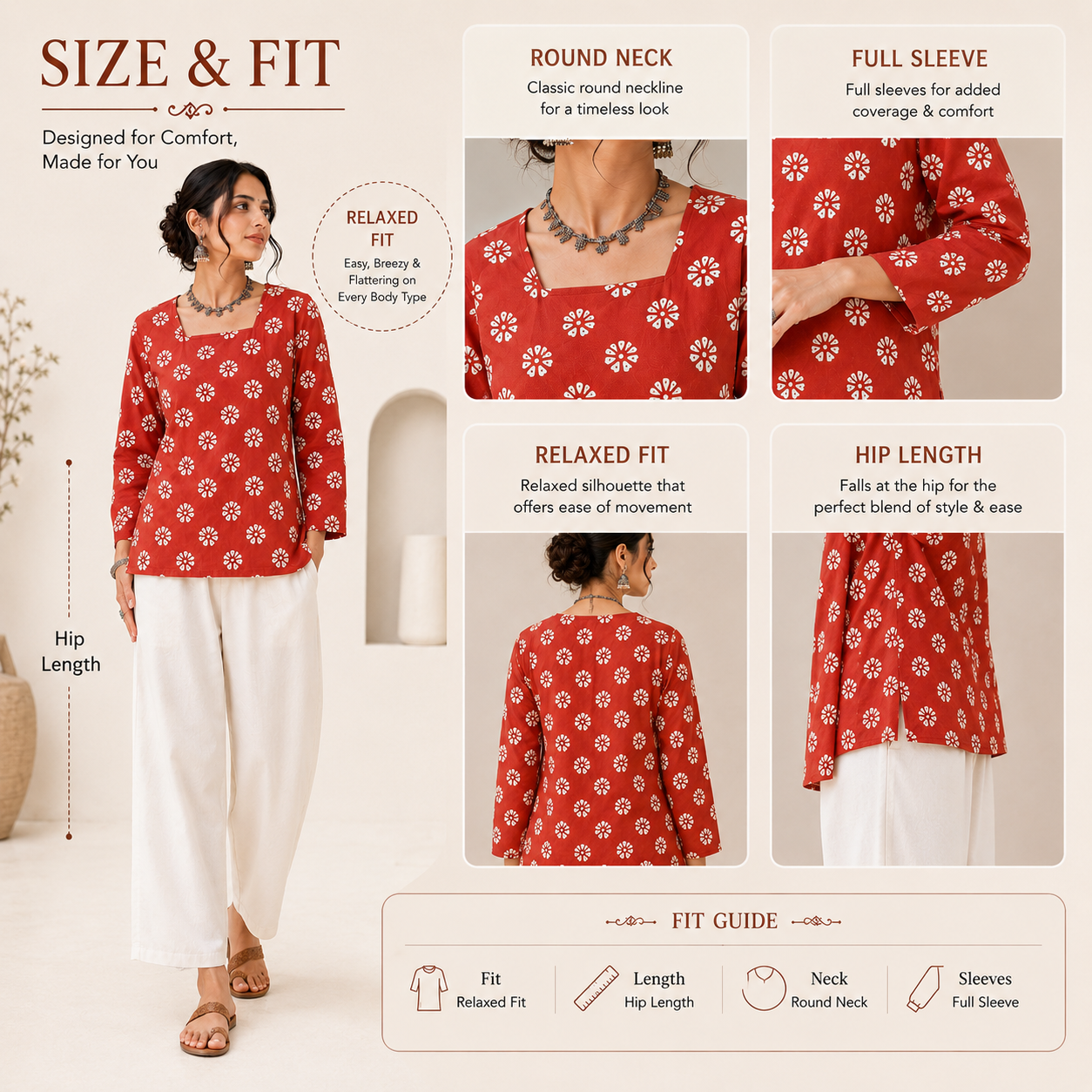 Women's Cotton Floral Block Print Top