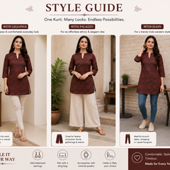 Red Printed Cotton Short Kurti for Office Wear - view 7