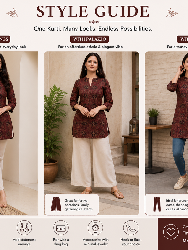 Red Printed Cotton Short Kurti for Office Wear - view 7
