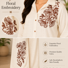 Floral Embroidered Cotton Kurta Palazzo Co-Ord Set for Festive Wear - view 3