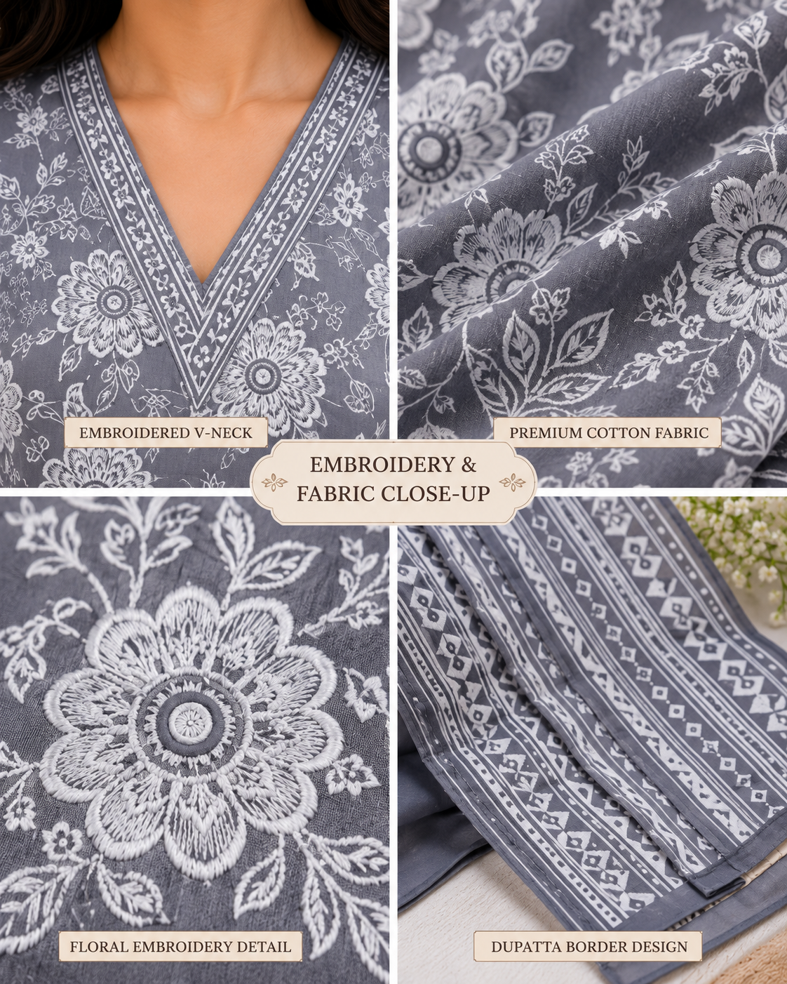 Women's Pure Cotton Printed Kurta Pant Dupatta Set | V-Neck | 3-Piece Ethnic Suit Set