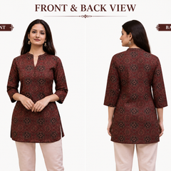 Red Printed Cotton Short Kurti for Office Wear - view 5