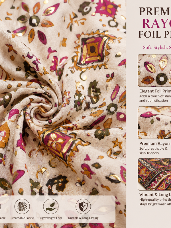 White Printed Rayon Kurta Palazzo Co-Ord Set for Festive Wear - view 2