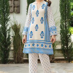 Ivory Blue Pure Crepe Mughal Floral Printed Co-Ord Set