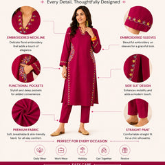 Pink Embroidered Kurta Pant Set for Festive Wear - view 4