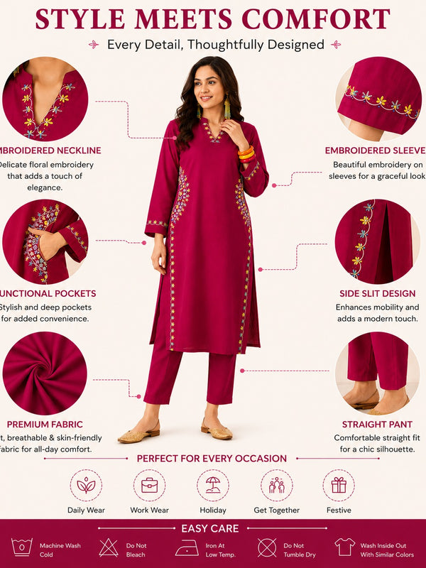 Pink Embroidered Kurta Pant Set for Festive Wear - view 4
