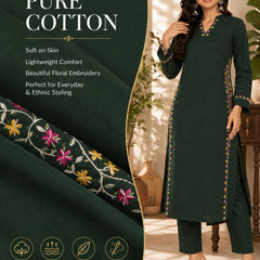 Green Embroidered Cotton Kurta Pant Set for Festive Wear - view 5