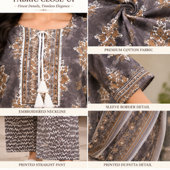 Brown Embroidered Cotton Kurta Pant Dupatta Set for Festive Wear - view 3