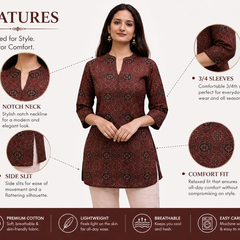 Red Printed Cotton Short Kurti for Office Wear - view 4