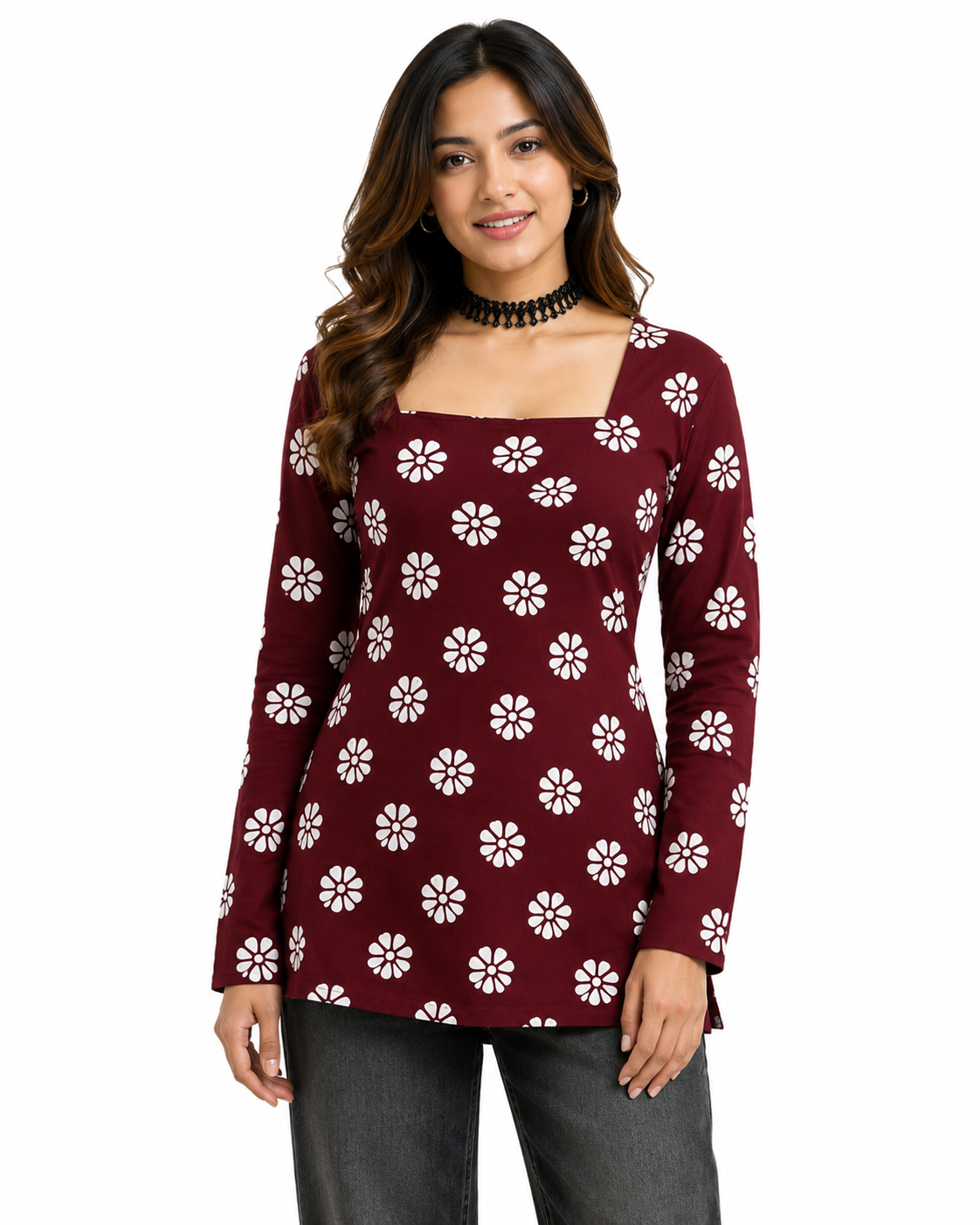 Floral Printed Square Neck Top