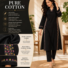 Black Embroidered Cotton Kurta Pant Set for Festive Wear - view 4