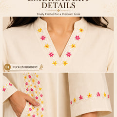 Floral Embroidered Cotton Kurta Pant Set for Festive Wear - view 2