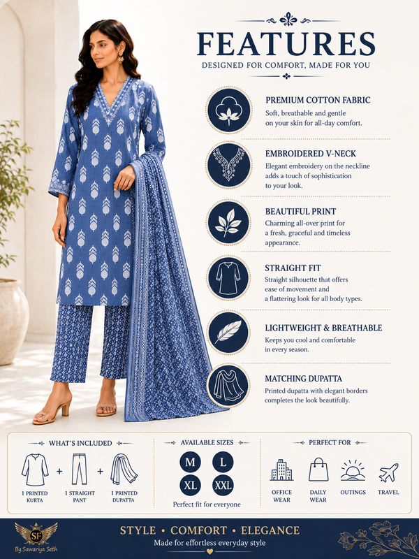 Blue Embroidered Cotton Kurta Pant Dupatta Set for Festive Wear - view 7