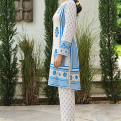 Ivory Blue Pure Crepe Mughal Floral Printed Co-Ord Set