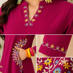 Pink Embroidered Kurta Pant Set for Festive Wear - view 2